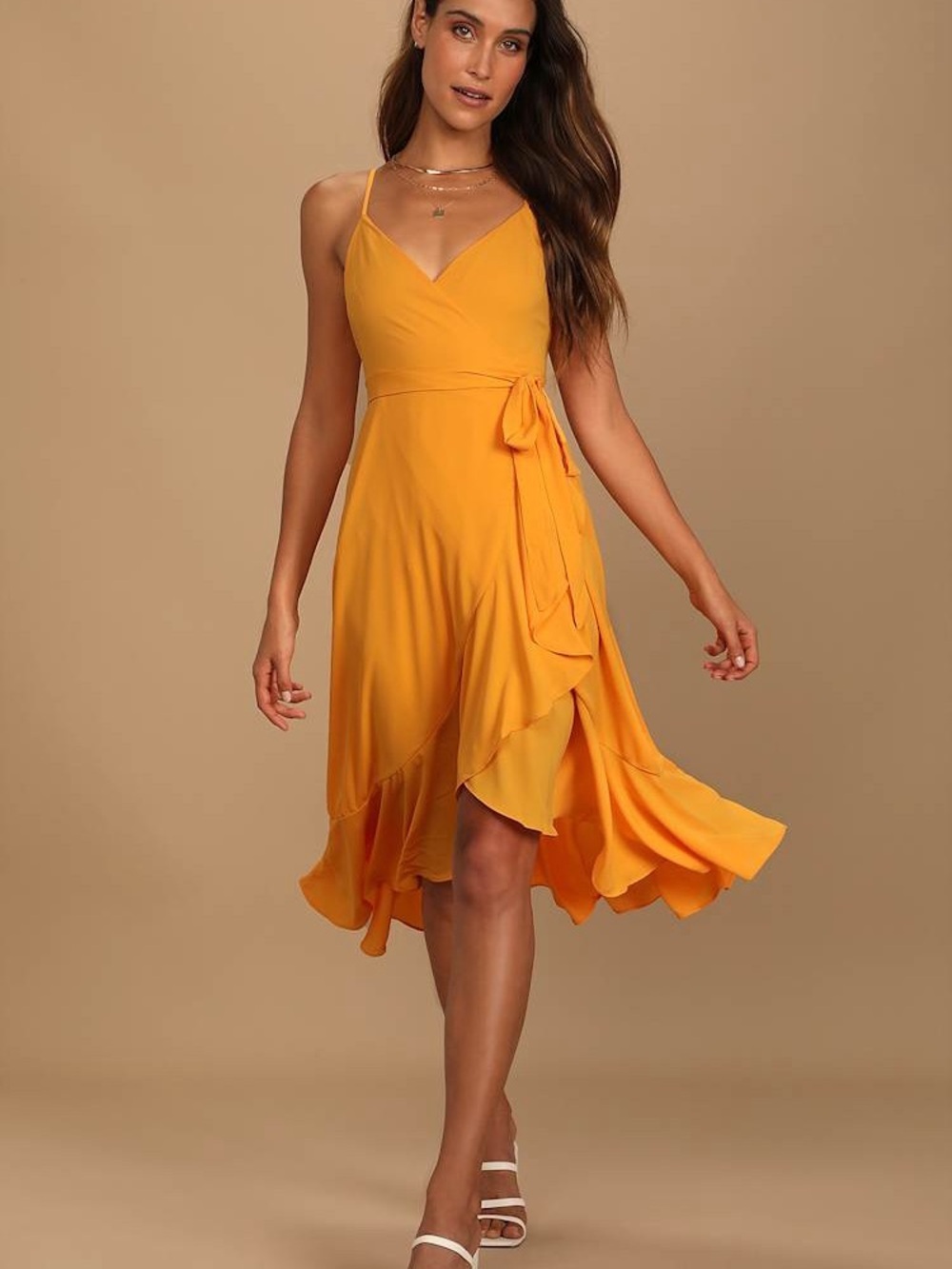 NWT Lulu's Manhattan Moment Bright Orange Ruffled Midi Wrap Dress XL